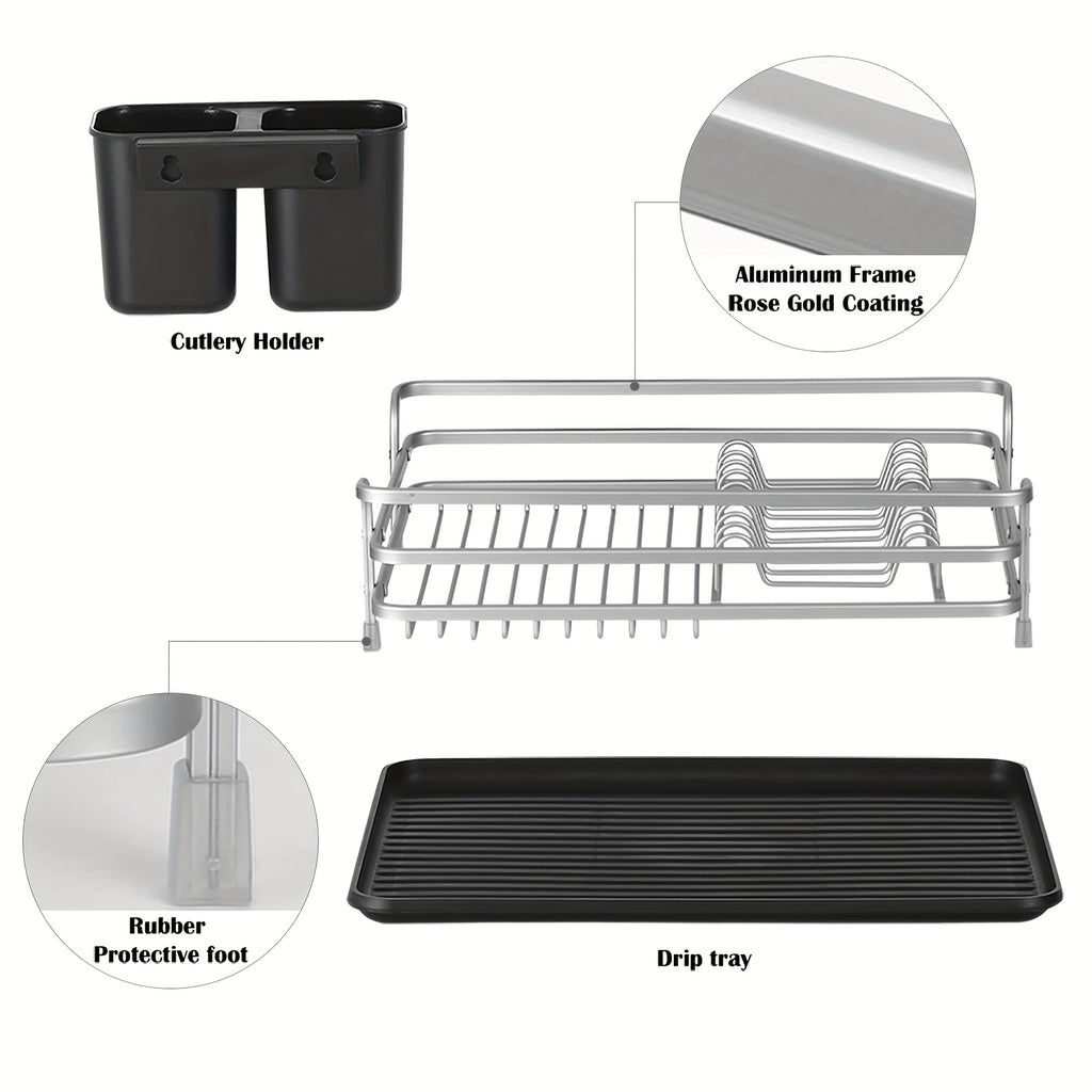 Dish Drying Rack, A Dish Rack Suitable for The Kitchen Countertop, Stainless Steel Kitchen Drying Rack with A Utensil Holder, Large Capacity Dish Draining Rack, Kitchen Storage Item with Knife Holder, 12.4 Ins W X 16.92 Ins L, Silvery Color Model