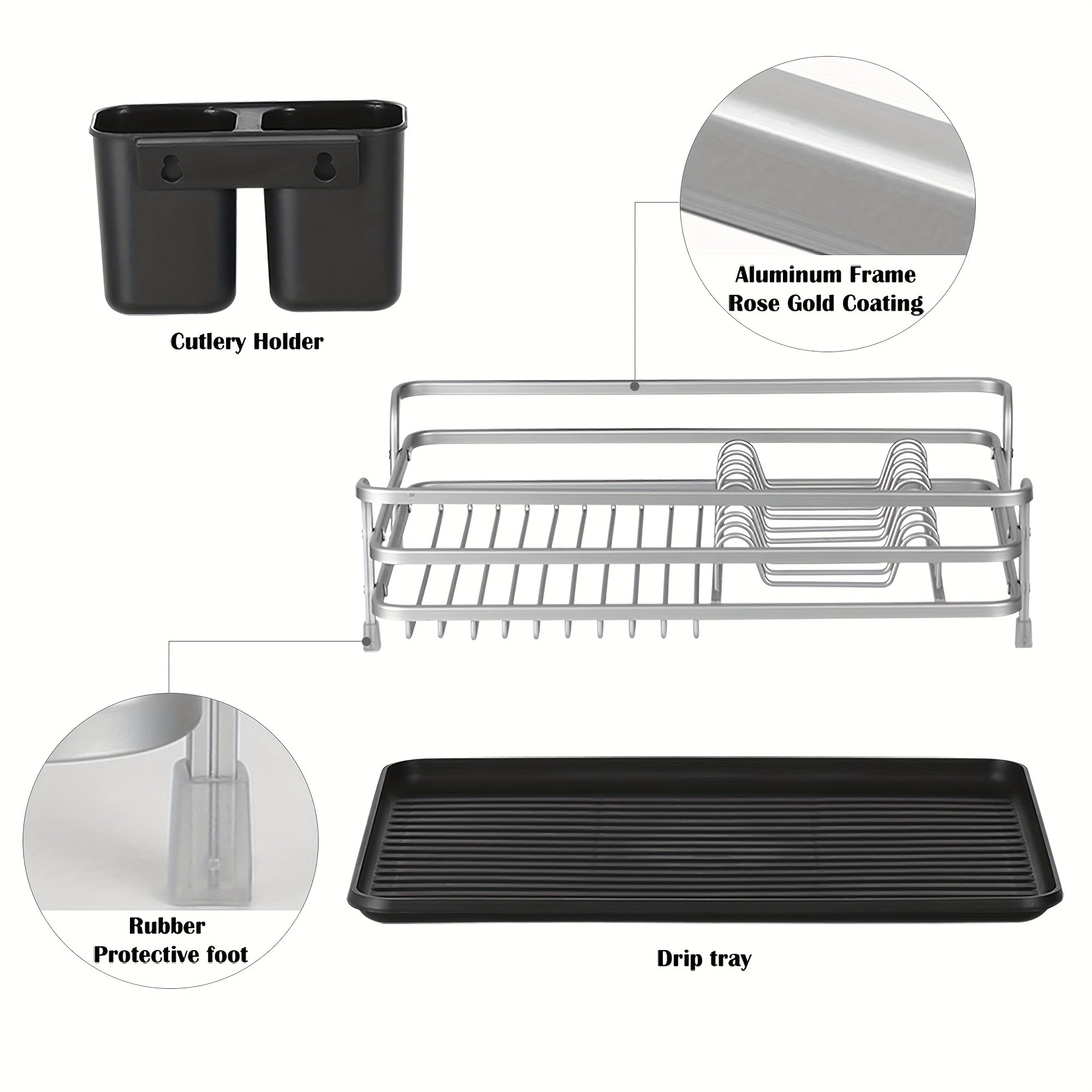 Dish Drying Rack, A Dish Rack Suitable for The Kitchen Countertop, Stainless Steel Kitchen Drying Rack with A Utensil Holder, Large Capacity Dish Draining Rack, Kitchen Storage Item with Knife Holder, 12.4 Ins W X 16.92 Ins L, Silvery Color Model