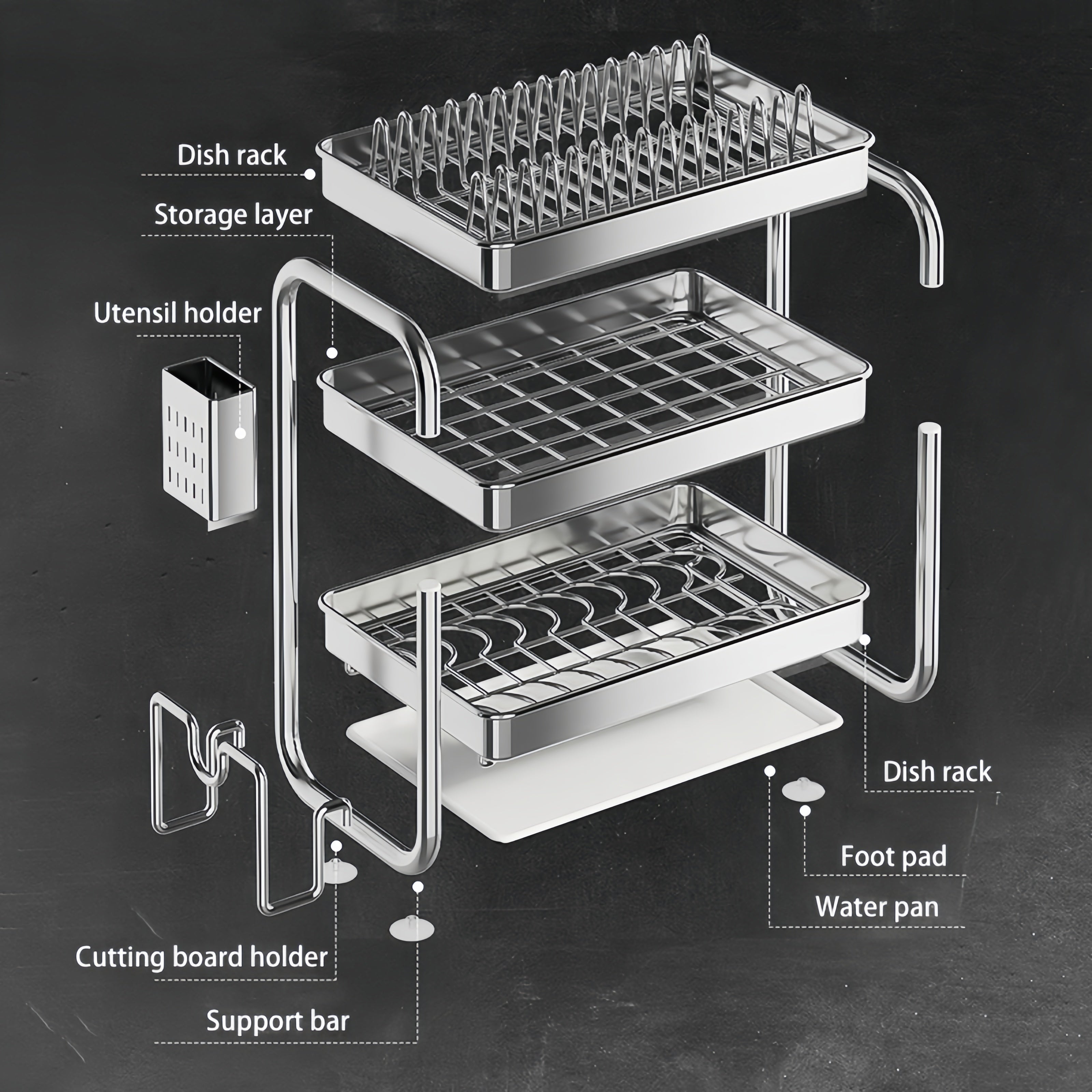 [Space-Saving Dish Rack] Stainless Steel Dish Drying Rack | Space-Saving Kitchen Counter Dish Rack With Cutlery Holder
