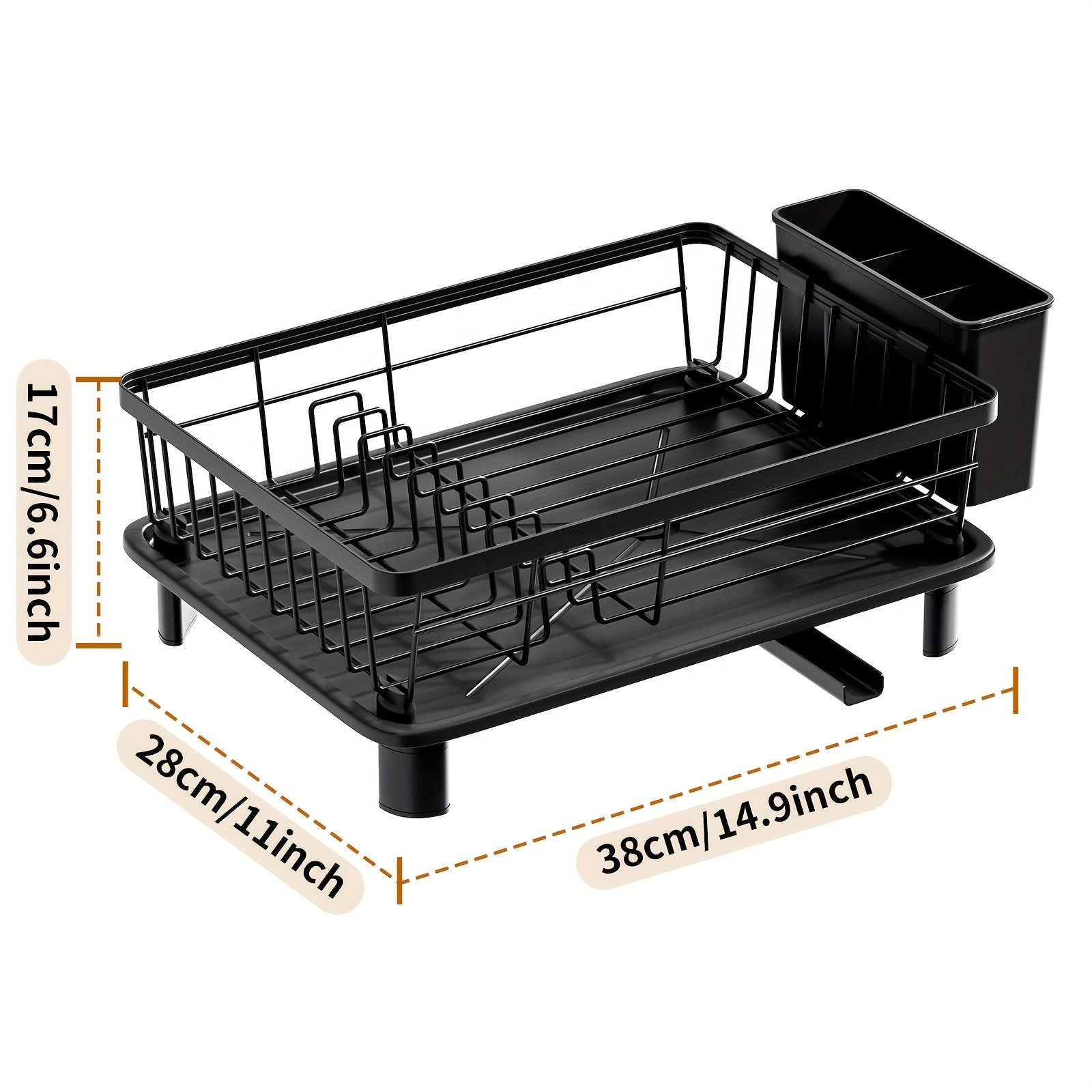 [Steel Dish Rack] Stainless Steel 1/2 Tier Dish Drying Rack | Multifunctional Dish Rack Kitchen Counter, Dish Drainer With Drainboard, Utensil Holder, Cup Holder Dishes, Knives, Spoons, Forks, Black