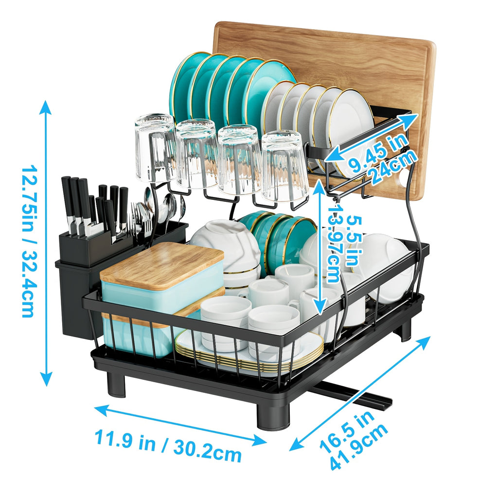 Space saving 2-layer high-capacity sink with bowl and dish holder above, equipped with cutting board, bowl and cup holder, kitchen organizer, durable