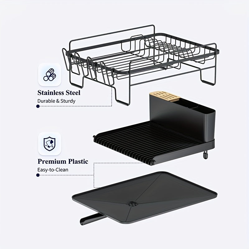 Large Dish Drying Rack With Drainboard Set, Dish Rack Extendable Dish Rack, Utensil Holder, Cup Holder, Expandable Dish Drainer For Kitchen Counter
