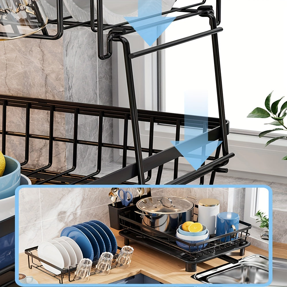 Dish Drying Rack With 2-tier, Stainless Steel Dish Rack And Drainboard Set With Removable Drip Tray, 360° Swivel Spout, Utensil Holder, Large Capacity Dish Drainer For Kitchen Counter