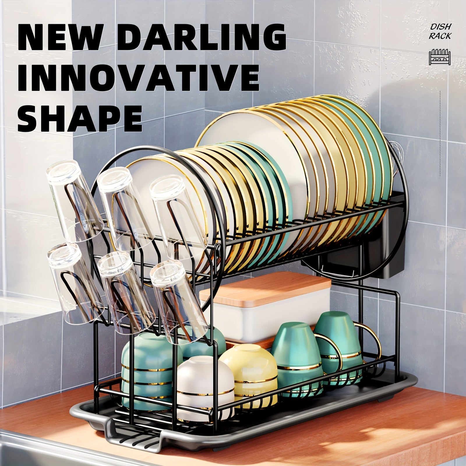 [Innovative, Kitchen Shelf] Innovative, Multifunctional Large-Capacity Shelf for The Kitchen | Two-Layer Drying Storage Rack, Minimalist Decor, Detachable And Easy to Clean, in Black