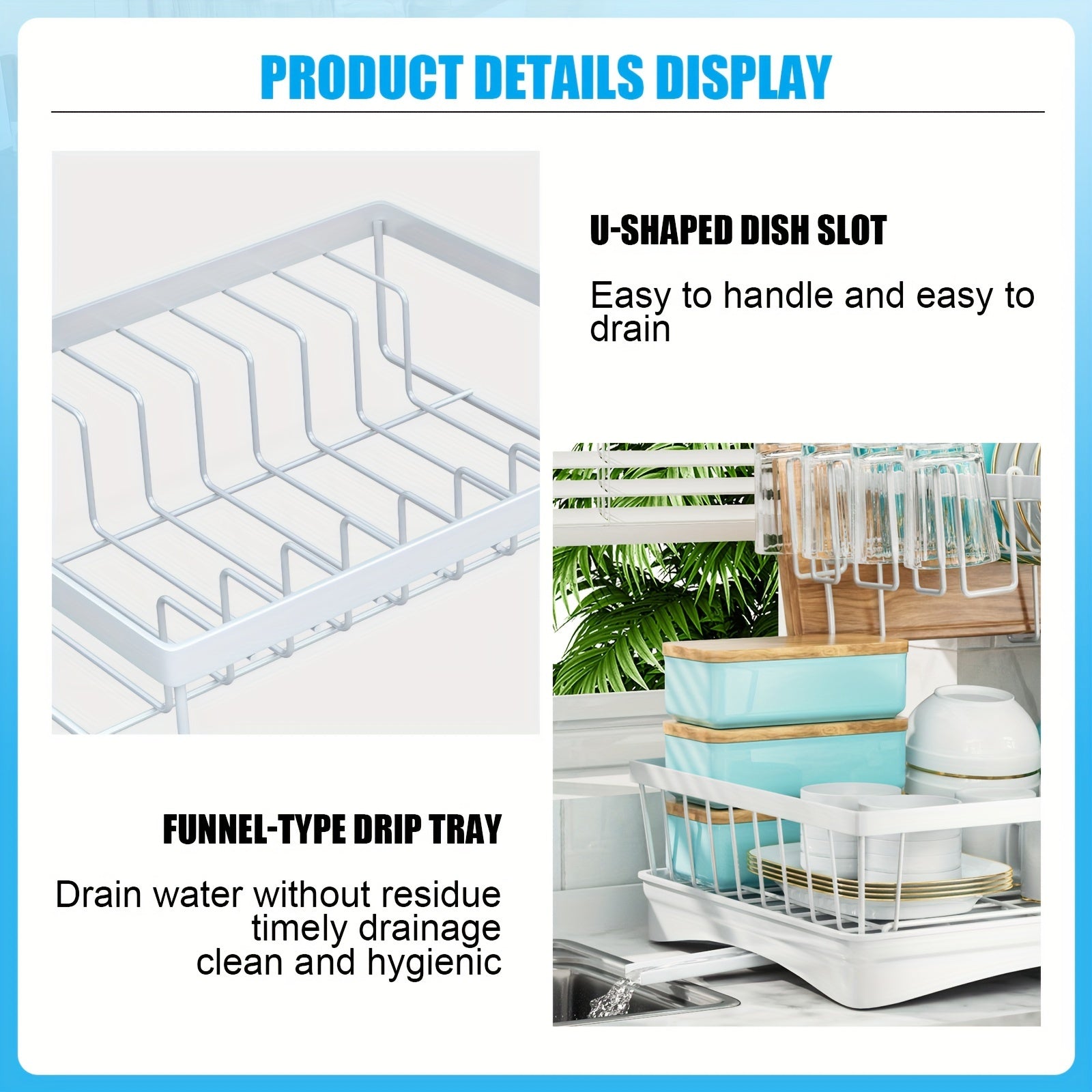 Space saving 2-layer high-capacity sink with bowl and dish holder above, equipped with cutting board, bowl and cup holder, kitchen organizer, durable