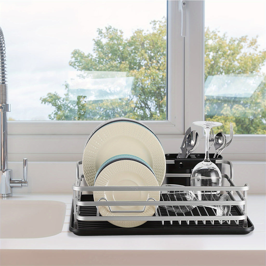 Dish Drying Rack, A Dish Rack Suitable for The Kitchen Countertop, Stainless Steel Kitchen Drying Rack with A Utensil Holder, Large Capacity Dish Draining Rack, Kitchen Storage Item with Knife Holder, 12.4 Ins W X 16.92 Ins L, Silvery Color Model