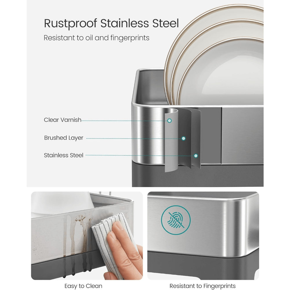 Large Dish Drying Rack, Expandable Dish Dryer for Kitchen Counter, Stainless Steel Dish Rack with Rotatable Spout, Utensil, Cup, Glass, Cutting Board, Pan Holders