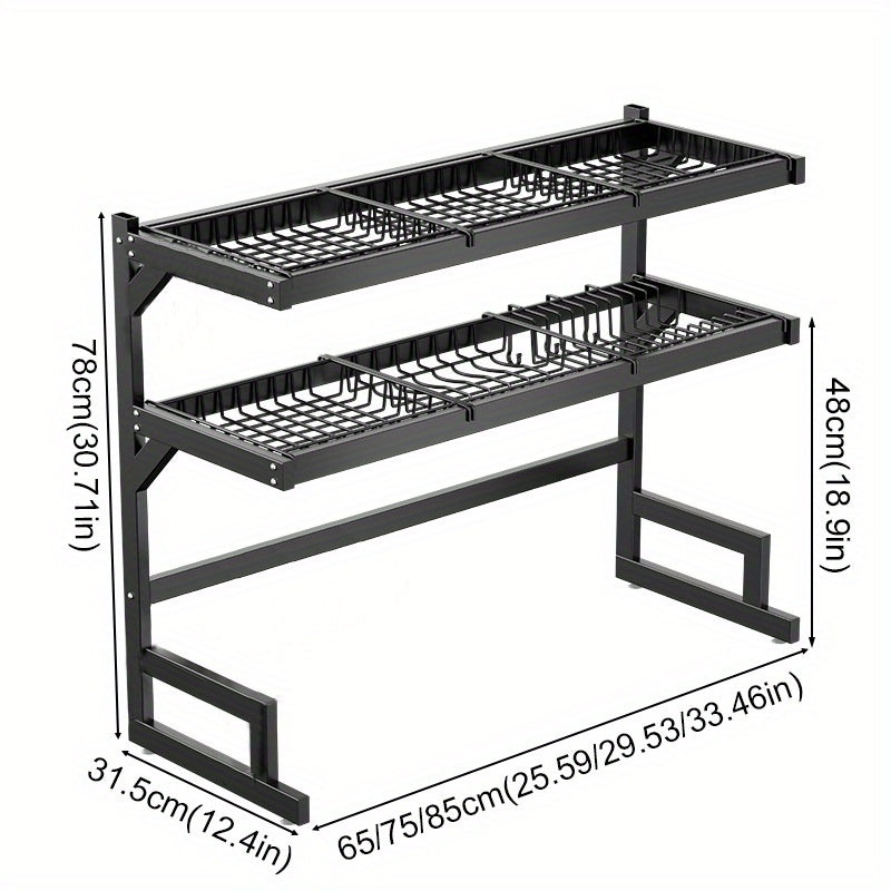 1-Layer/2-Layer Adjustable Countertop Dish Drying Rack - Removable Multi-Functional Kitchen Organizer with Chopstick Holder, Sponge & Cutting Board Storage, Space-Saving Plastic/Metal Design for Sink Area, Dish Drying Rack for Kitchen Counter, Utensil