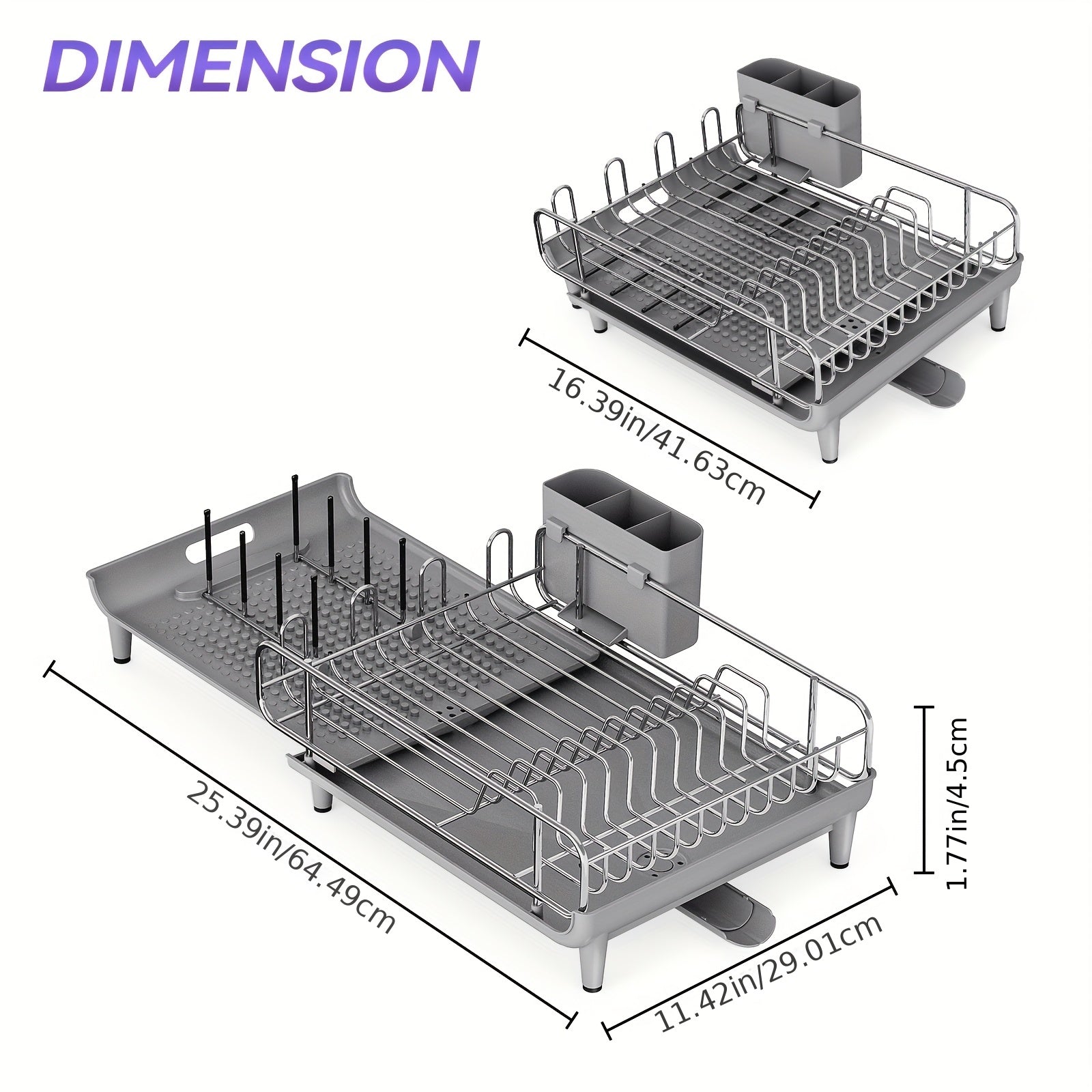 KINGRACK Expandable Dish Drying Rack, Foldable Stainless Steel Drainer With Cutlery Holder, Large Size For Kitchen Counter
