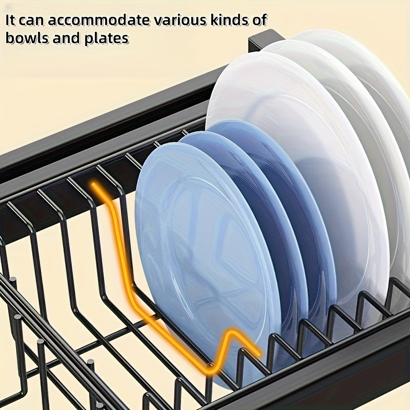 1-Layer/2-Layer Adjustable Countertop Dish Drying Rack - Removable Multi-Functional Kitchen Organizer with Chopstick Holder, Sponge & Cutting Board Storage, Space-Saving Plastic/Metal Design for Sink Area, Dish Drying Rack for Kitchen Counter, Utensil
