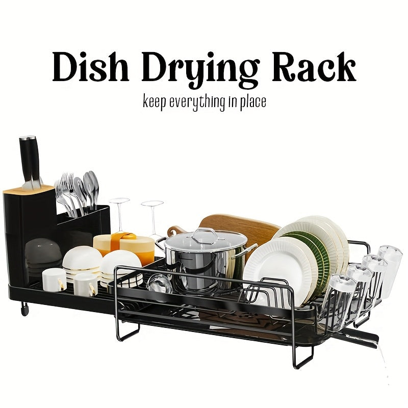 Large Dish Drying Rack With Drainboard Set, Dish Rack Extendable Dish Rack, Utensil Holder, Cup Holder, Expandable Dish Drainer For Kitchen Counter