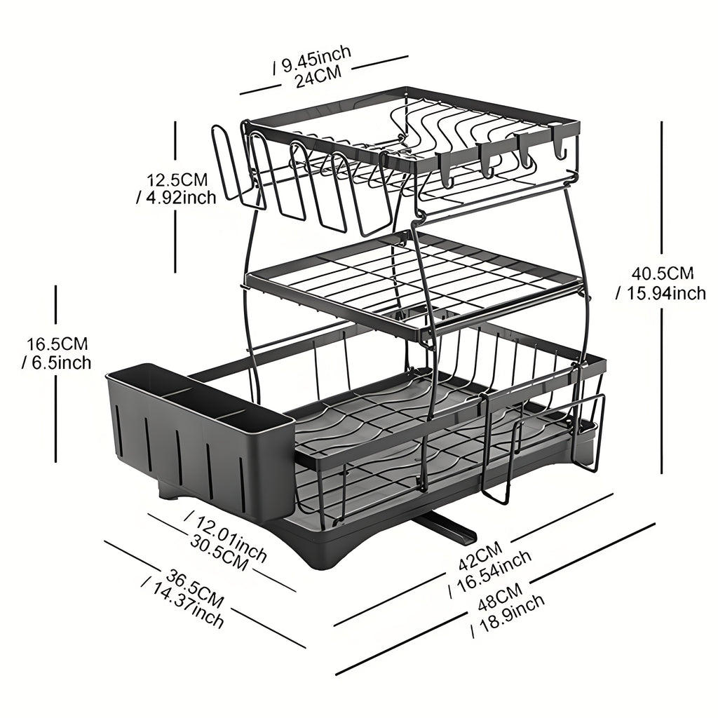 Heavy-Duty Stainless Steel Dish Drying Rack - Space-Saving Two-Tier Countertop Organizer with 360° Drainage System, Plate, Bowl, Cup & Utensil Holders - Compact Sink Rack for Modern Kitchen - Easy to Clean, Dish Drying Rack for Kitchen Counter, Clean Dish