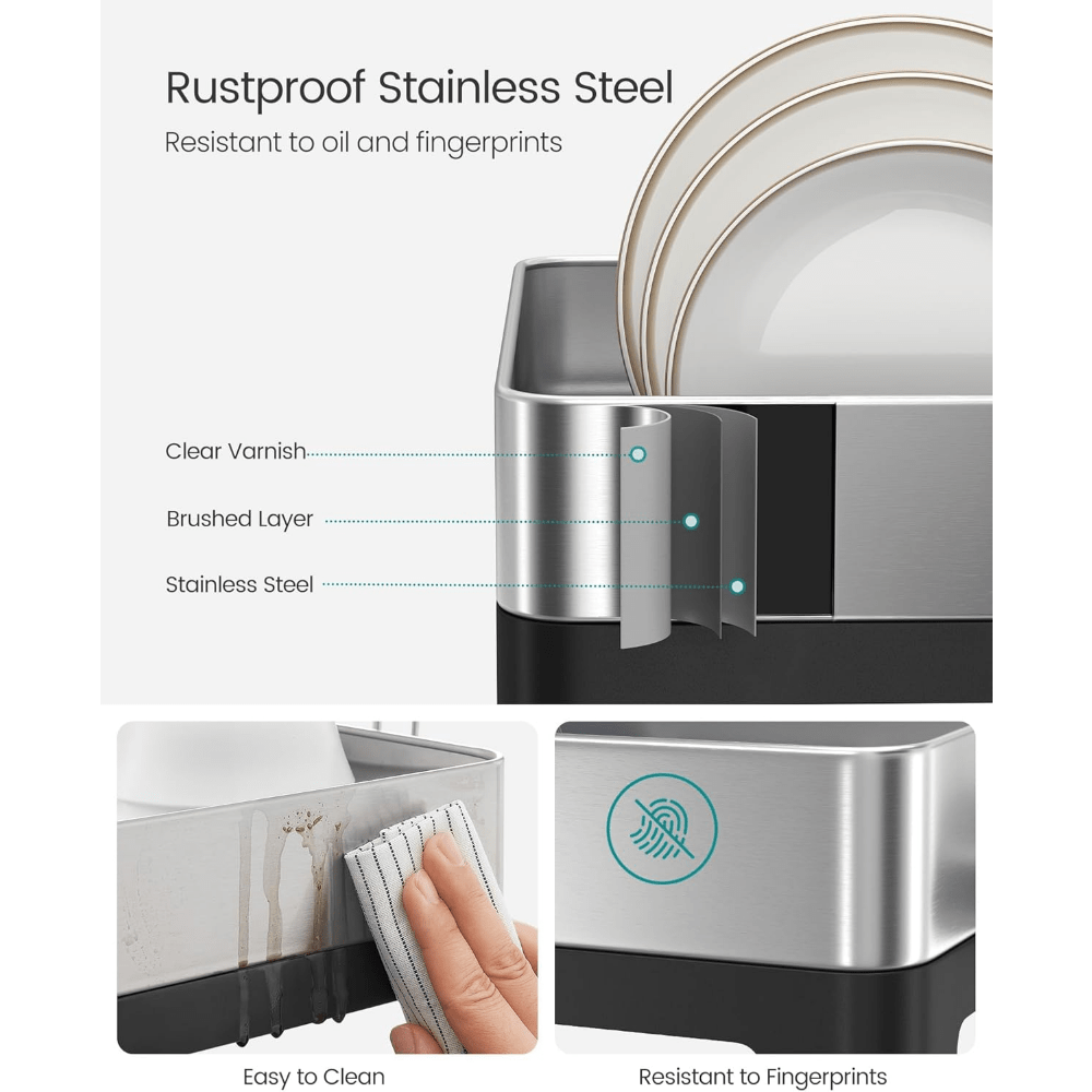 Large Dish Drying Rack, Expandable Dish Dryer for Kitchen Counter, Stainless Steel Dish Rack with Rotatable Spout, Utensil, Cup, Glass, Cutting Board, Pan Holders