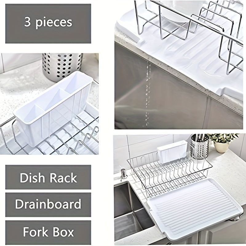 Compact Stainless Steel Dish Rack with Drainboard & Utensil Holder - Perfect for Kitchens & RVs