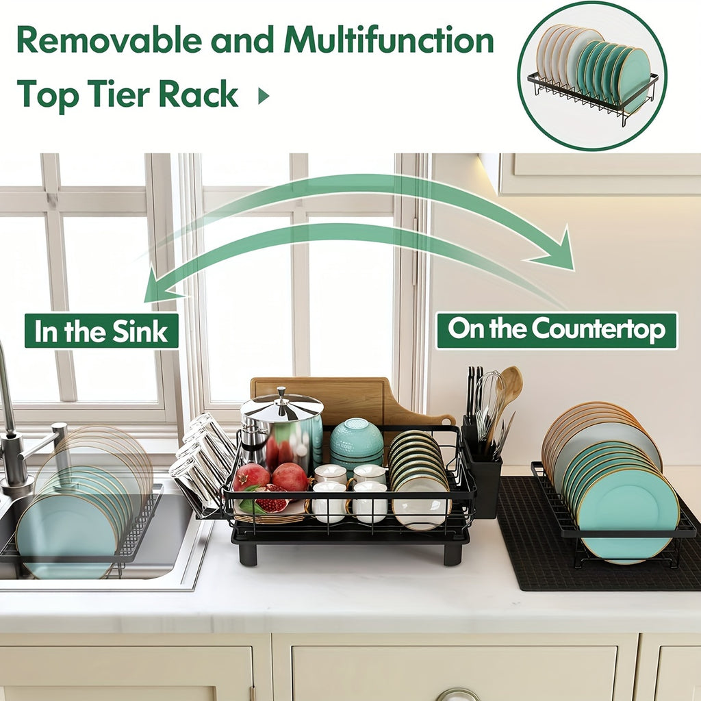 Dish Drying Rack, 2 Tier Dish Racks For Kitchen Counter, Large Dish Drying Rack With Drainboard & Utensil Holders, Rust-Proof Dish Drainers, Kitchen Organization