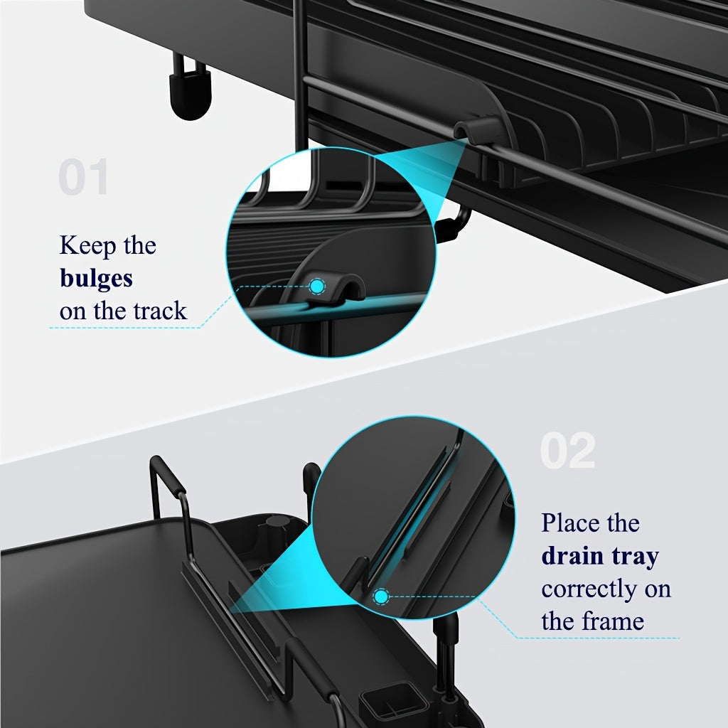 Large Anti-Rust Extendable Dish Drying Rack With Cutlery Holders, Multifunctional Dish Rack And Drainboard Set, Versatile For All Kitchenware