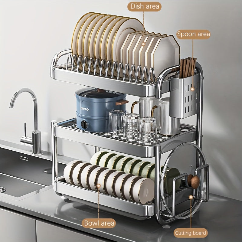 Stainless Steel Kitchen Organizer, Plates & Utensils With Its Space-Saving, Rust-Resistant Design, Perfect For Modern Kitchen Countertops And Daily Home Use