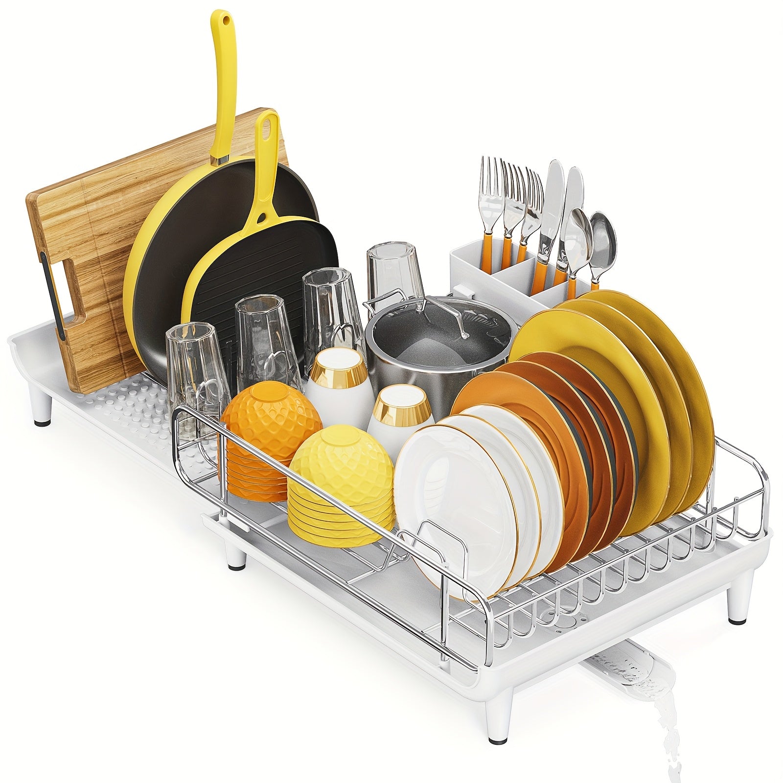KINGRACK Kitchen Equipment & Supplies, Adjustable Dish Drying Rack, Collapsible Stainless Steel Drainer with Utensil Holder, Spacious Design for Kitchen Countertop