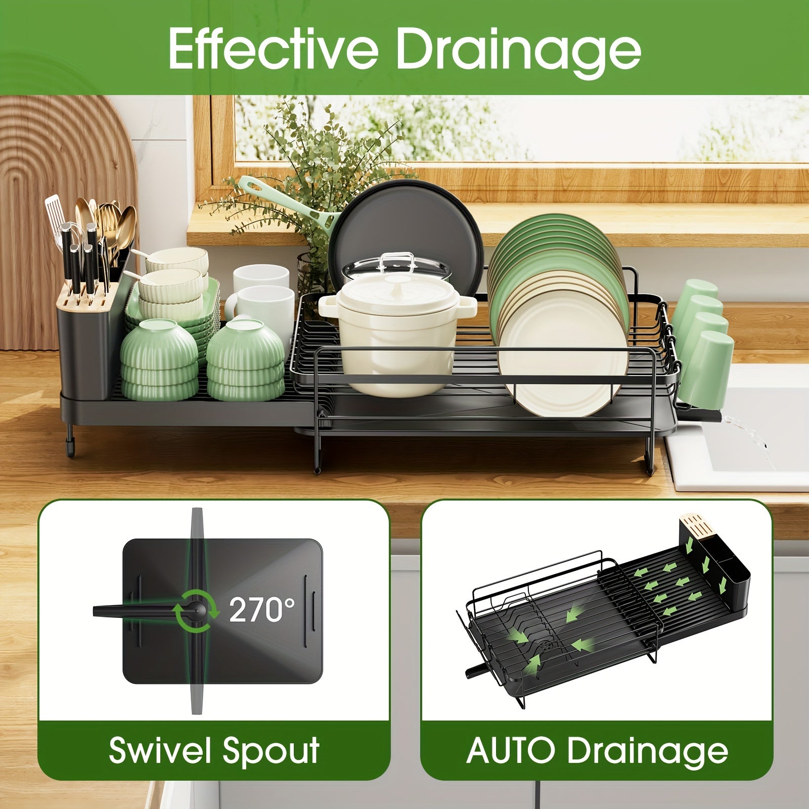 Large Extendable Dish Drying Rack - Anti-Rust Multifunctional Dish Rack And Drainboard Set, Durable Efficient Drying For Kitchen