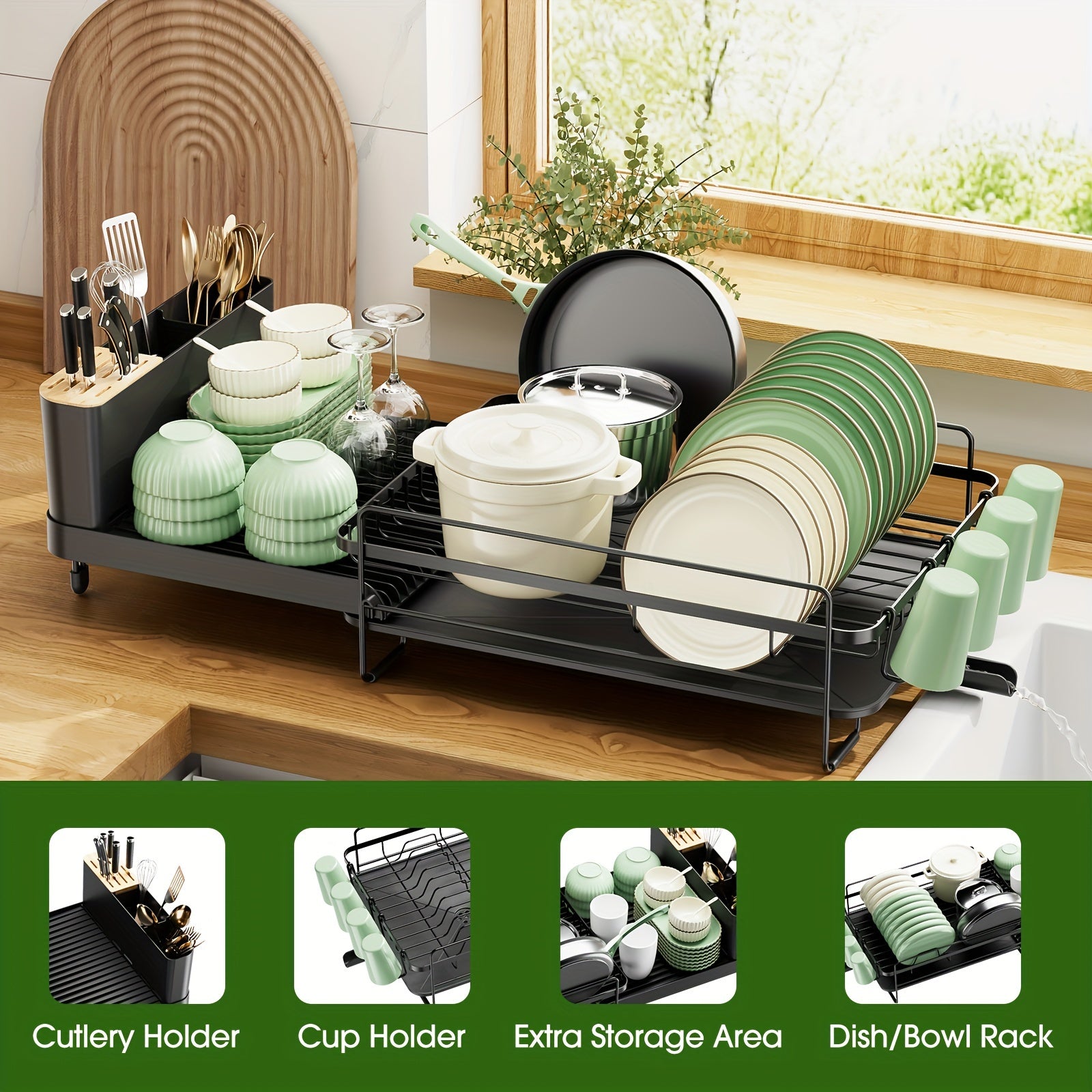 Large Extendable Dish Drying Rack - Anti-Rust Multifunctional Dish Rack And Drainboard Set, Durable Efficient Drying For Kitchen