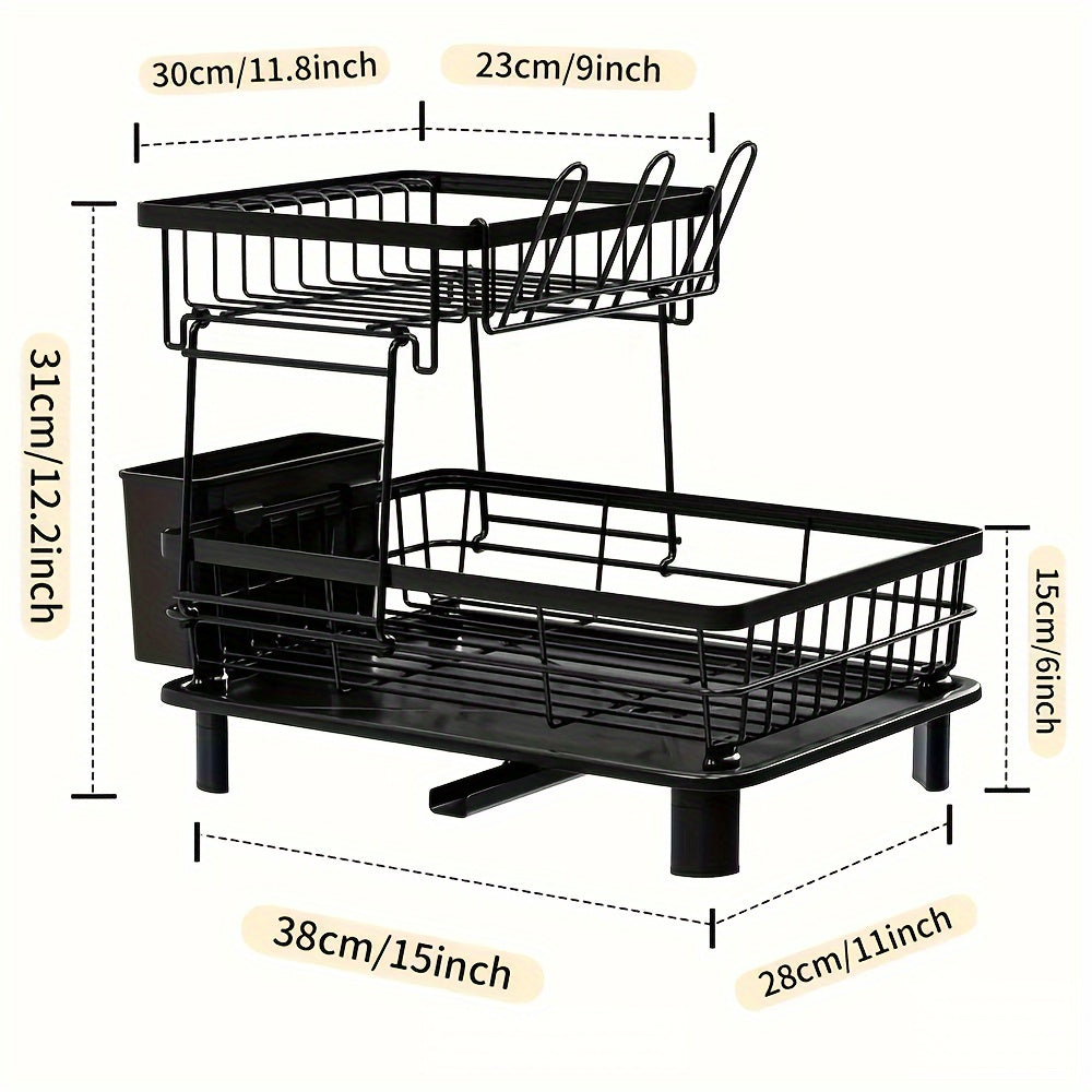 Dish Drying Rack, 2 Tier Dish Rack For Kitchen Counter With Utensil Holder, Cup Holder, Drying Mat, Drainboard, Dish Strainer, Dish Drainer For Sink, Utility Racks