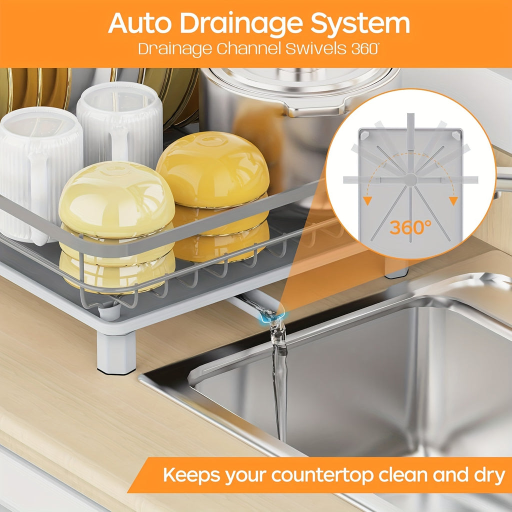 16.2"(L) X 12.6"(W) Stainless Steel Dish Drying Rack, Sturdy Dish Drainer With Drainboard, Utensil Holder, Rustproof Kitchen Counter Dish Rack